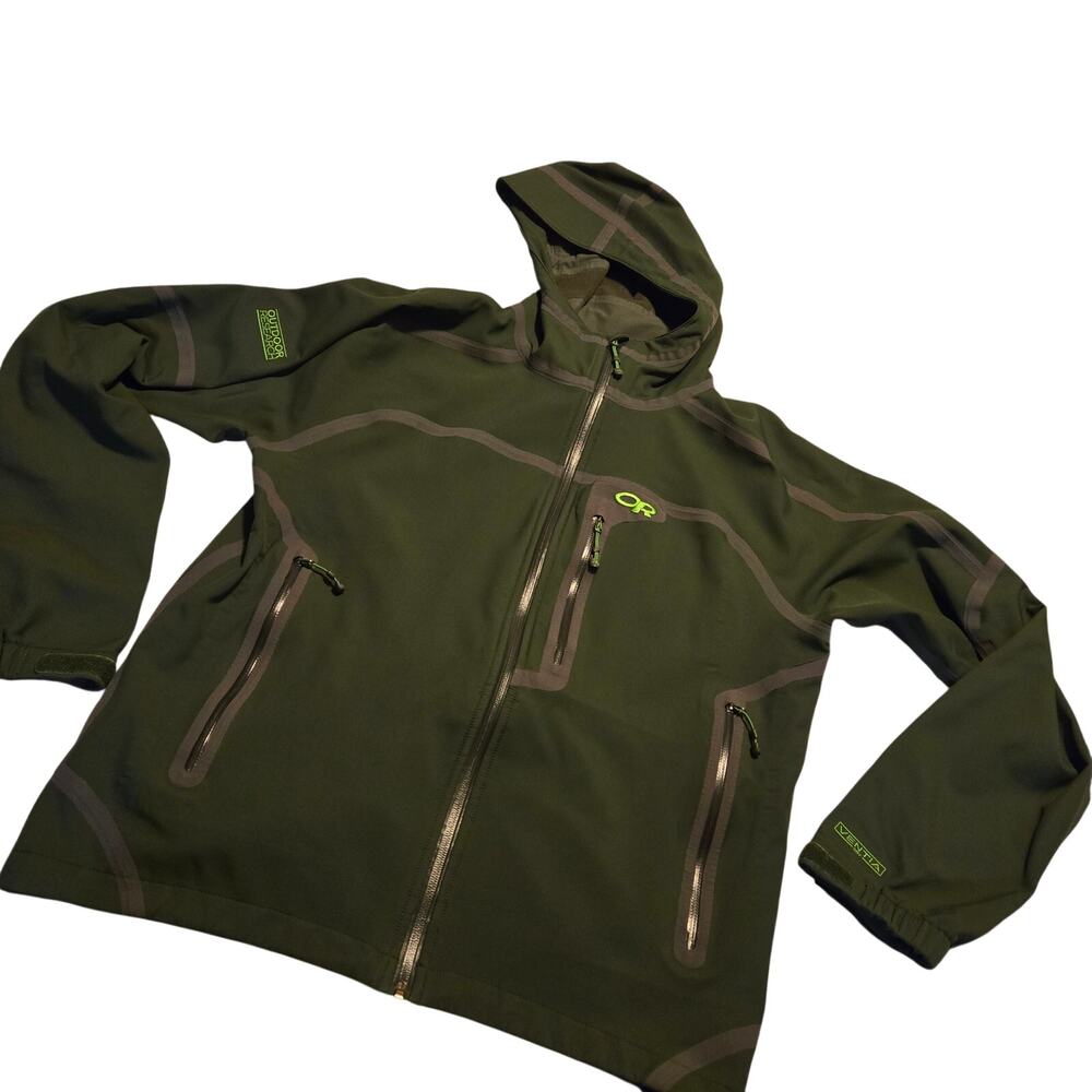 Outdoor Research Mithril Softshell Waterproof Jacket in olive green Men's Large